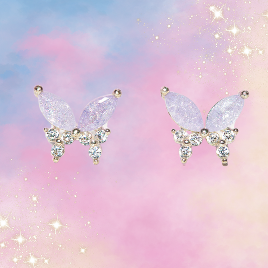 Girls Crew Lavender Remember Me Butterfly Studs-Silver