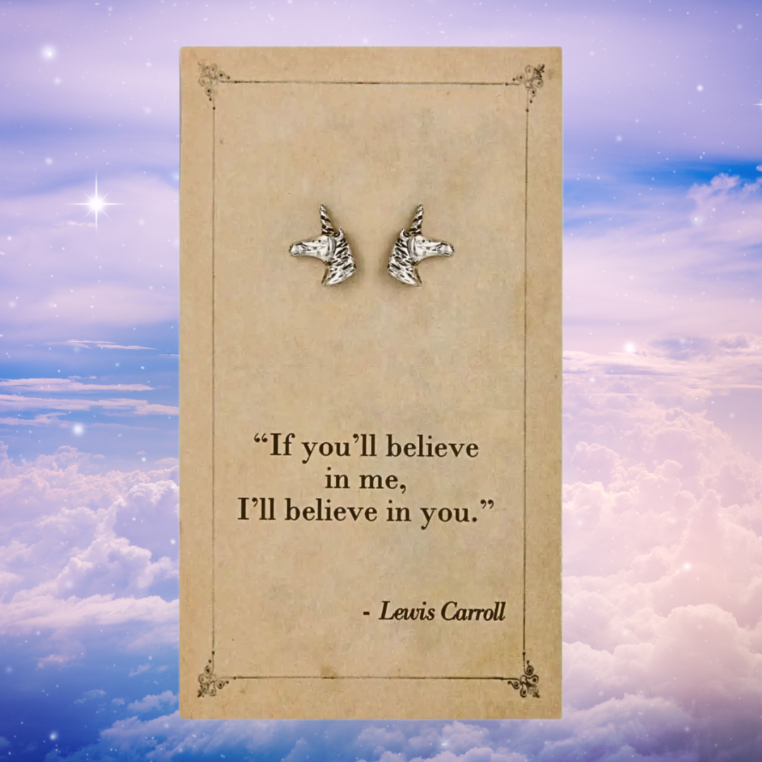 Literary Quotes Unicorn Post Earrings